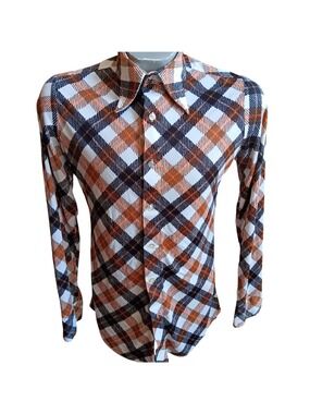 Vintage 1970's Disco Mod Shirt Small Mens Medici Bold Plaid Stretch Acetate